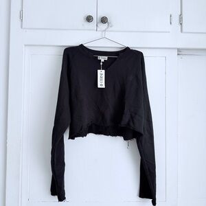 Eterne Cropped Embroidered Cotton-Blend Terry sweater - Black